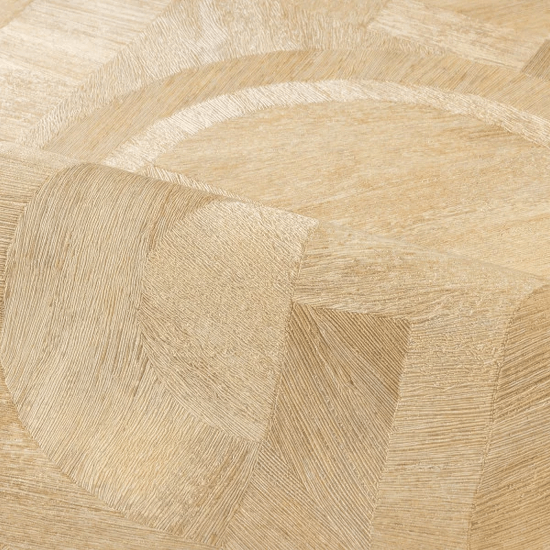 Geometrische houten structuur behang met mozaïekpatroon INTARSIA - PAILLE goudbeige