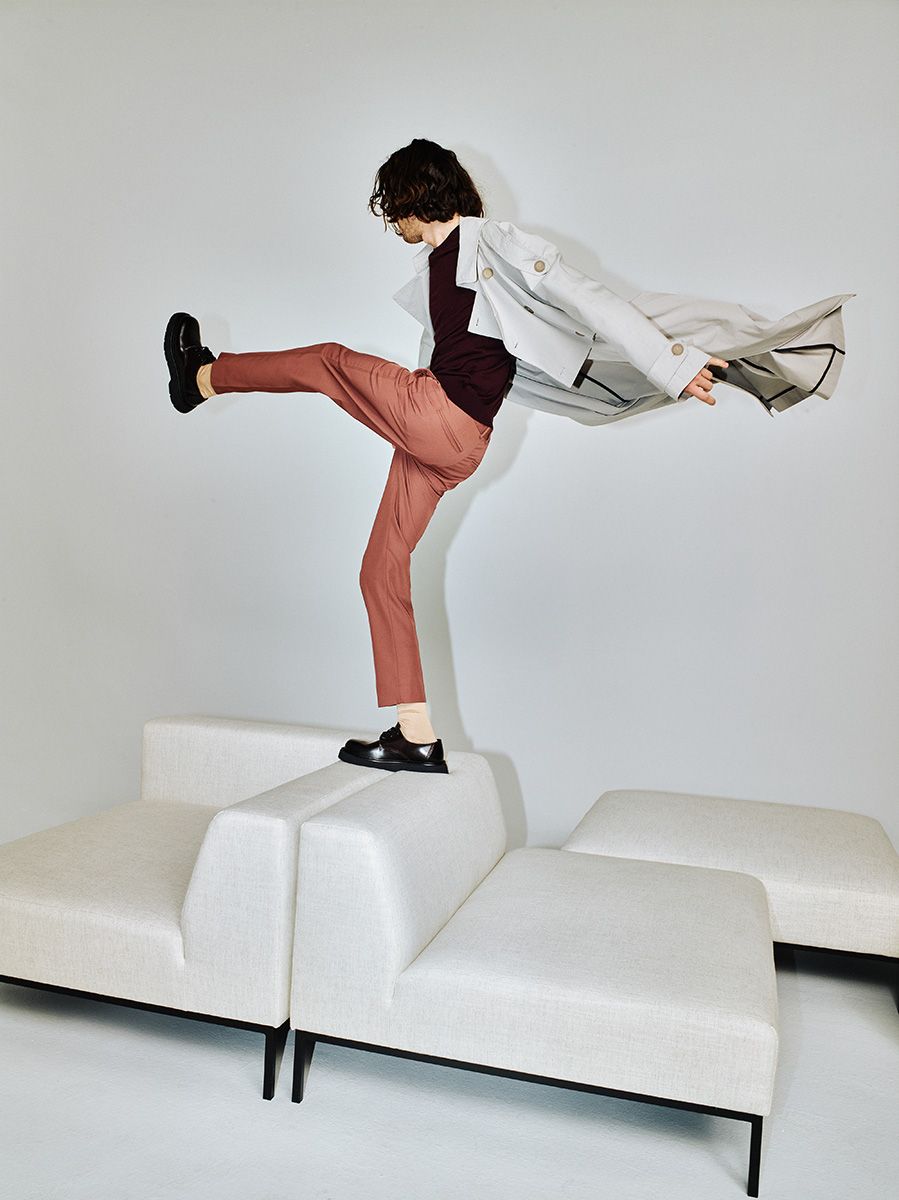 Open left-sided modular sofa HOLDEN upholstered with a black base