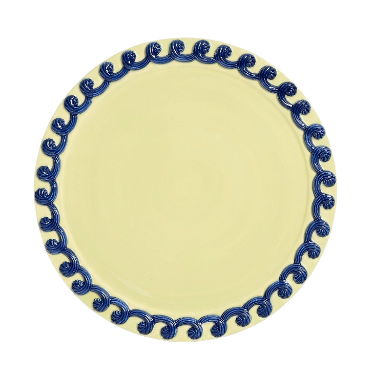 Gele serveerschotel WHIP met blauwe accenten