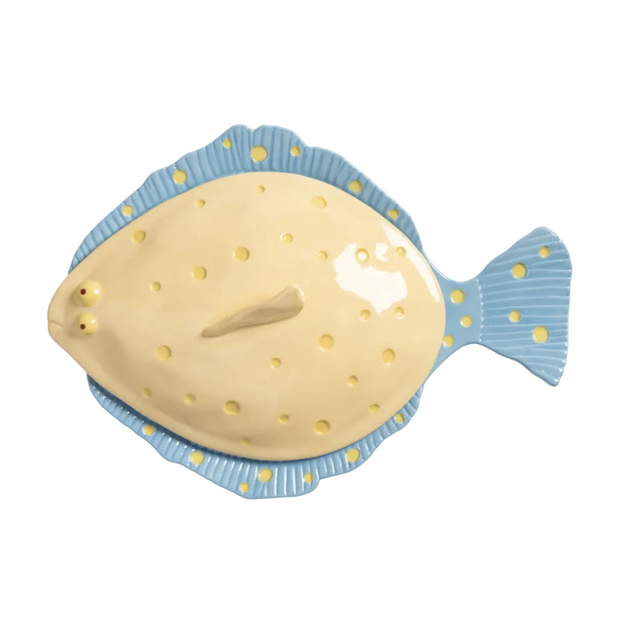Grote schaal met deksel PLAICE geel met blauw