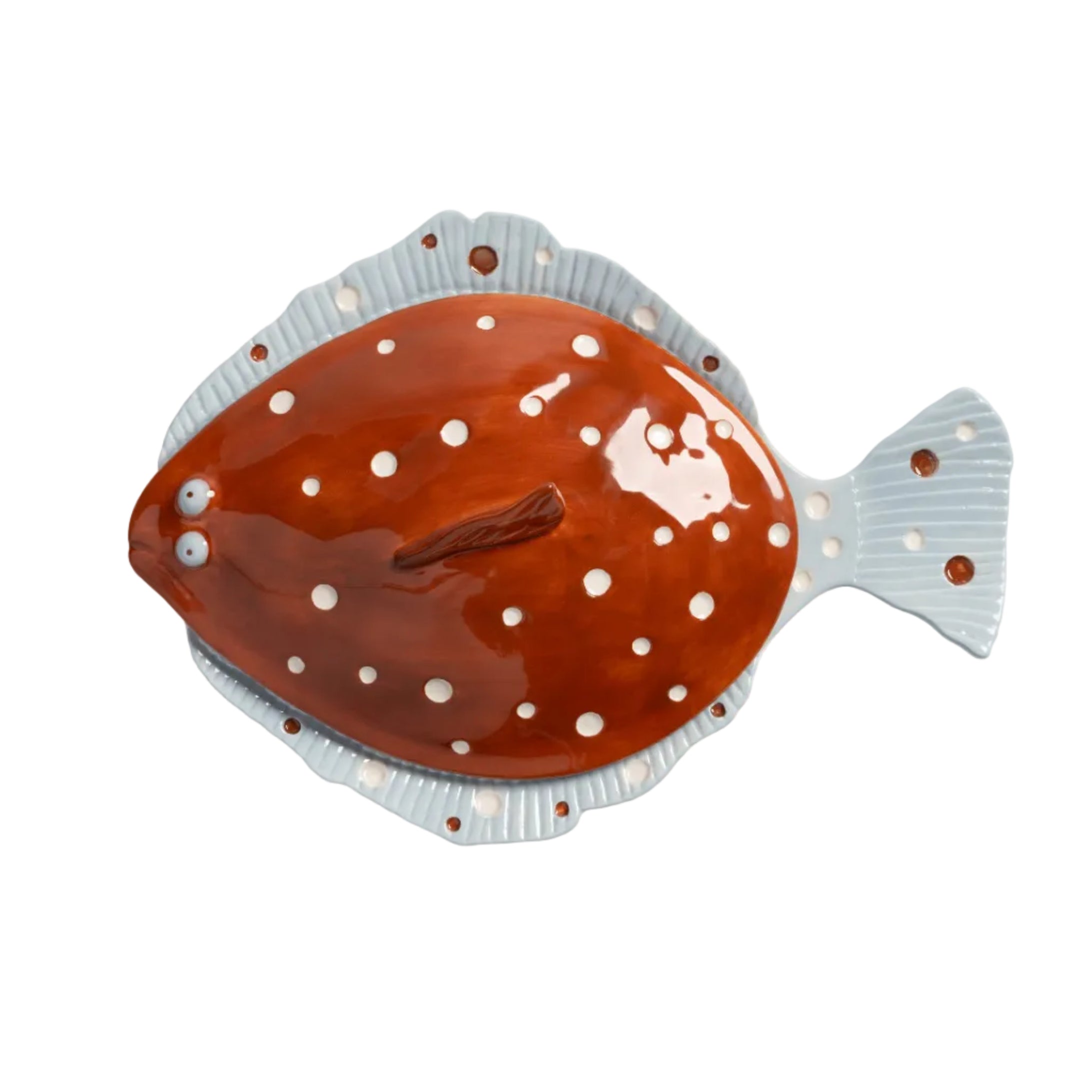 Bruine PLAICE schaal met deksel, blauw en wit