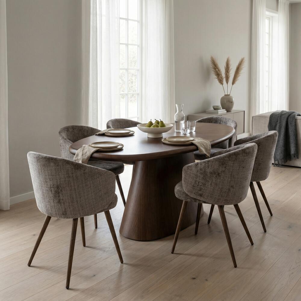 Stoel LUNA taupe met een donkere houten basis