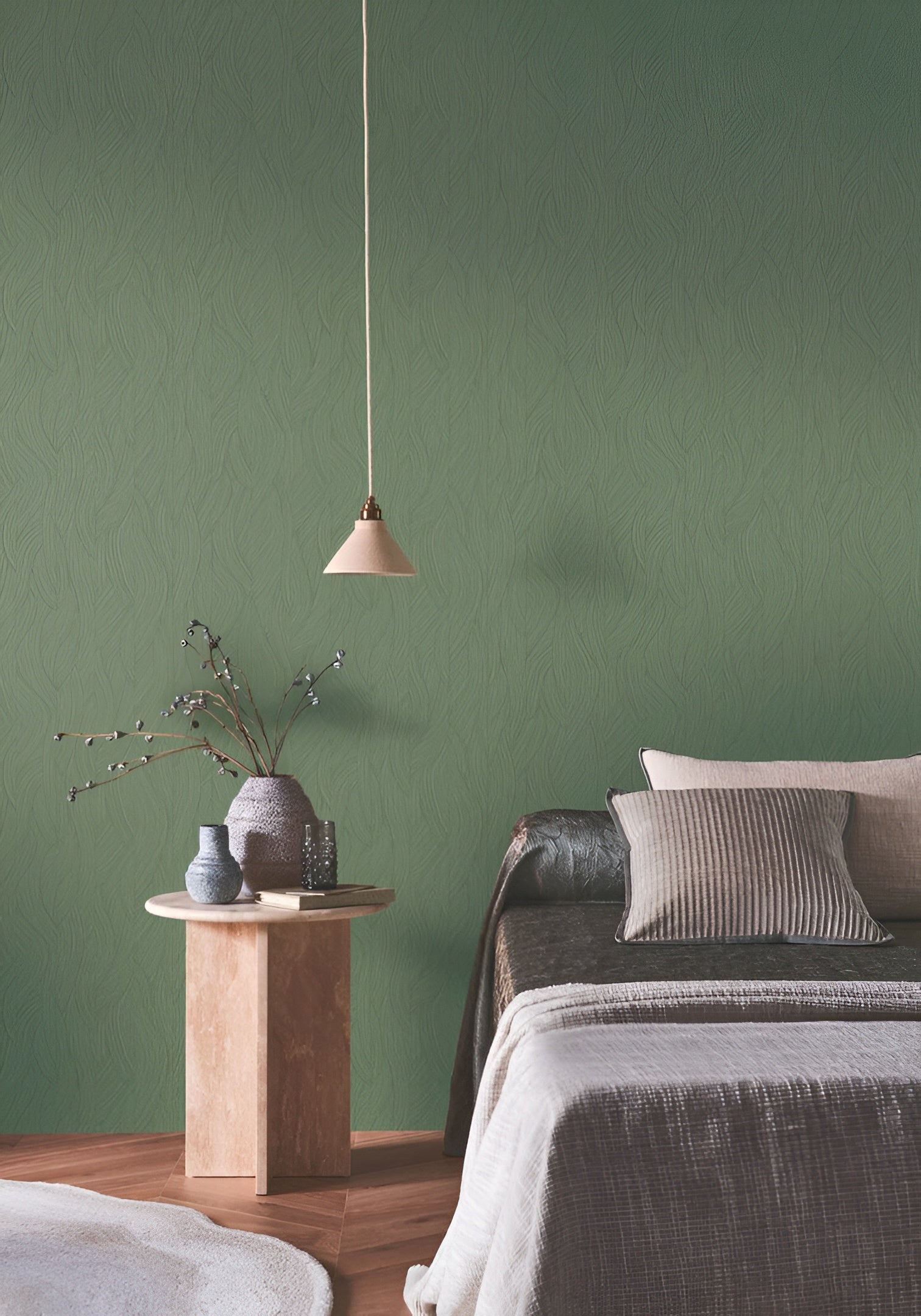 Structural wallpaper with an abstract wavy pattern JASSINE - CYPRES green