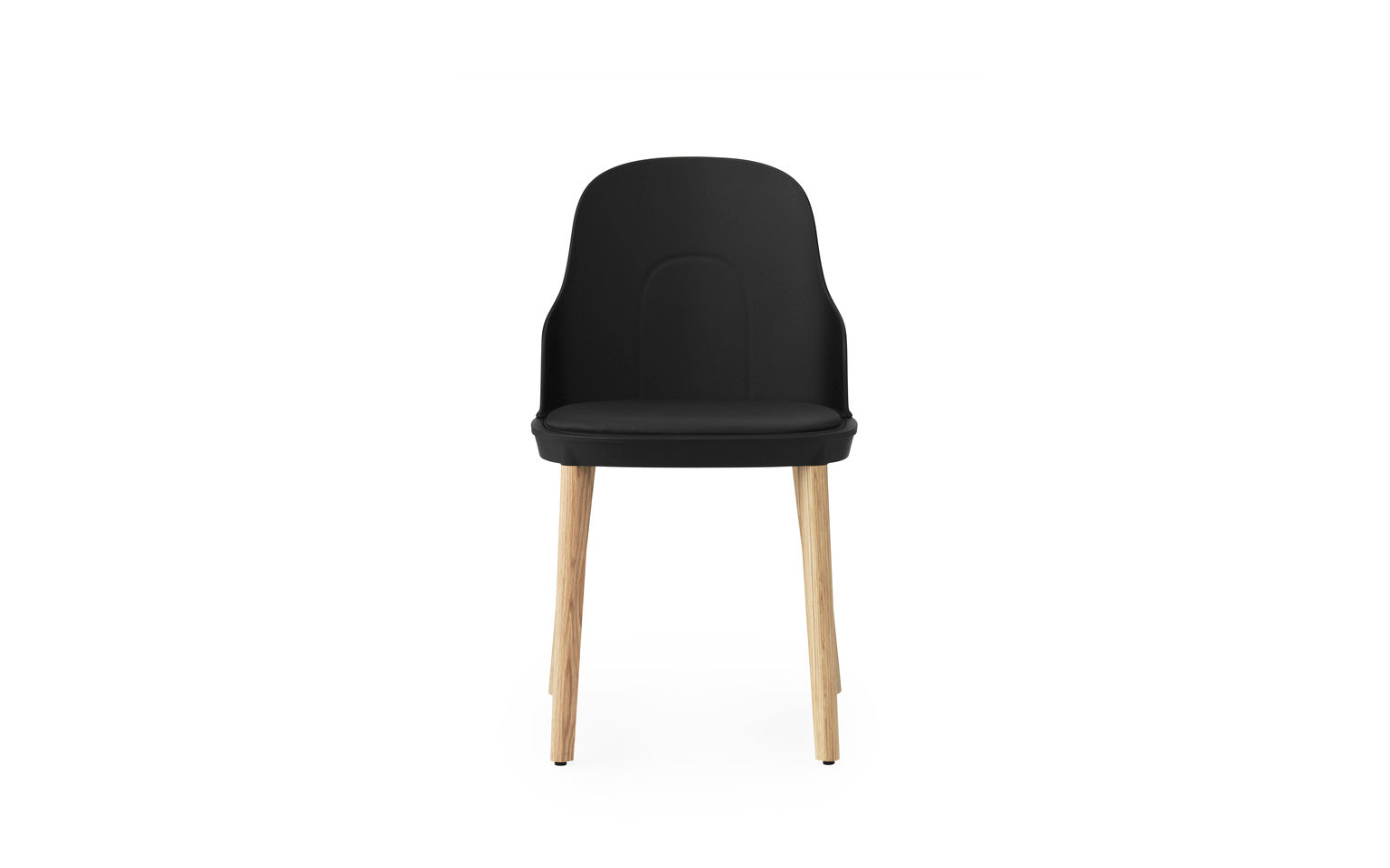Allez black chair with ultra leather upholstery with an oak base