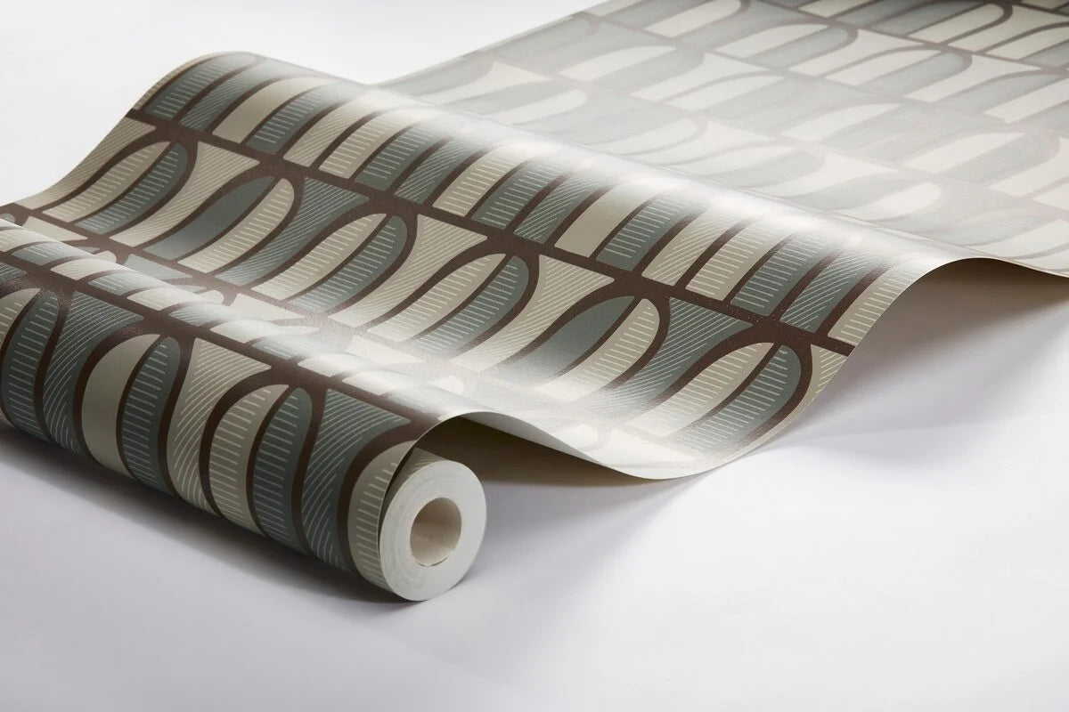 Vliesbehang met geometrisch patroon VENETIË groen met beige