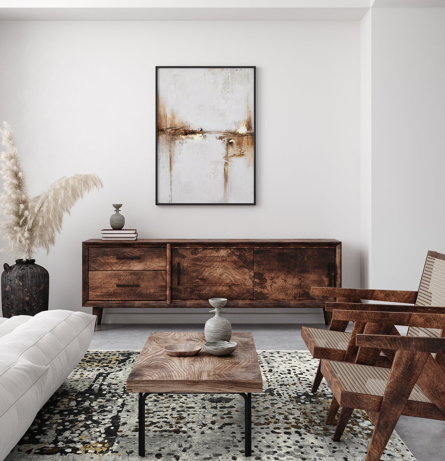 Punkteteppich ROYAL grau mit Schwarz und Braun