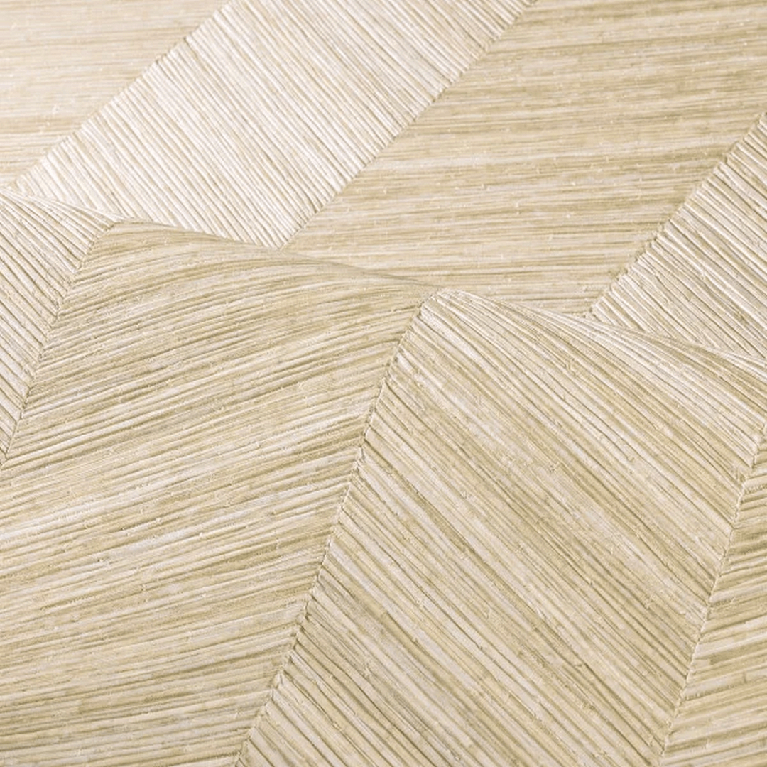 Geometric structural wallpaper mimicking wood with a herringbone pattern OCOTEA - COQUILLE beige