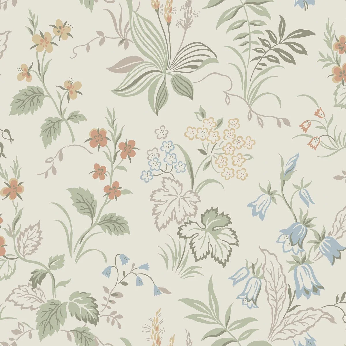 FOLKLORE Cream Wallpaper with Green Plant Motif