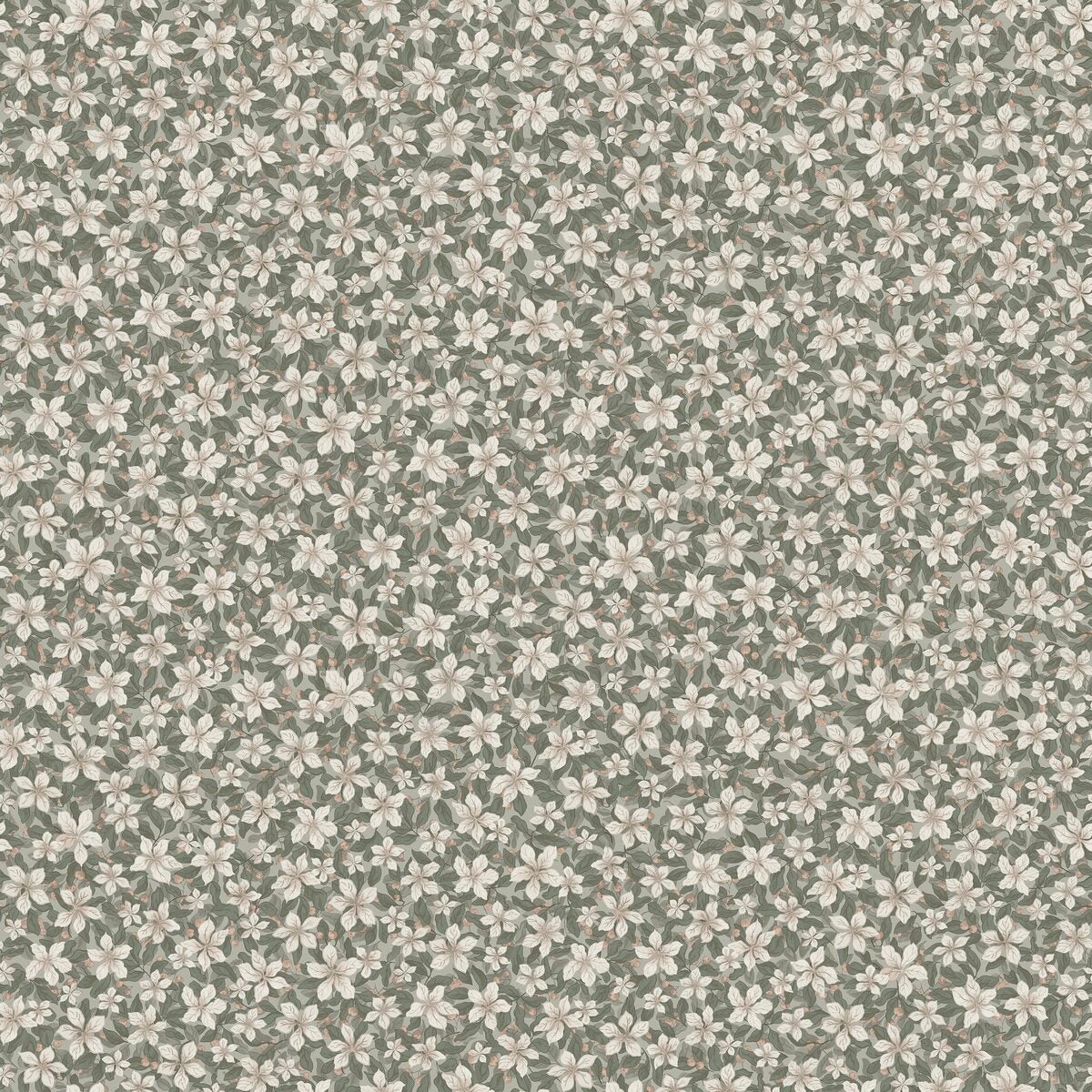SKOGSBLOMST Green and White Floral Pattern Wallpaper