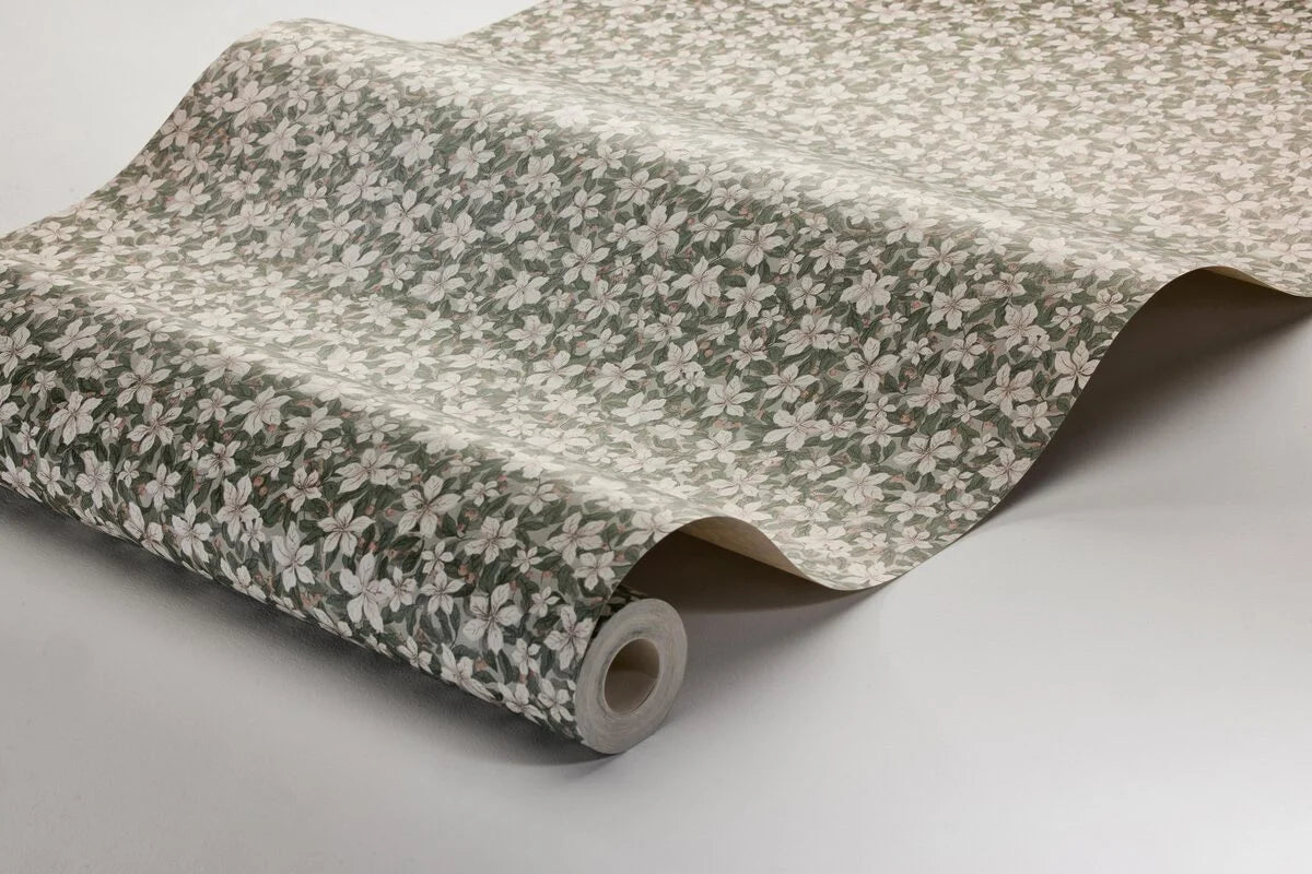 SKOGSBLOMST Green and White Floral Pattern Wallpaper