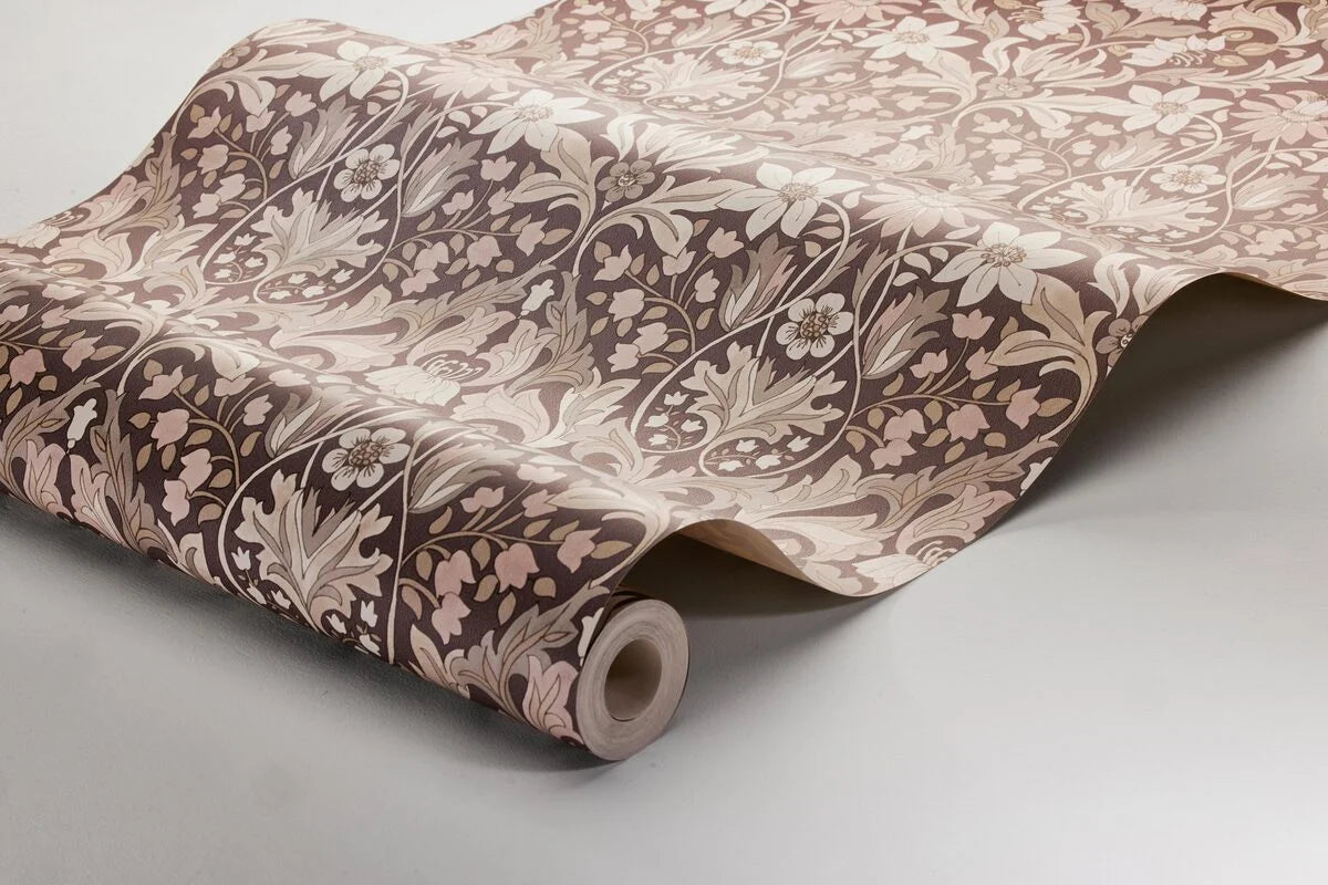 Tapete mit Pflanzenmotiv BLOMSTERFRÖJD burgunderrot mit beige