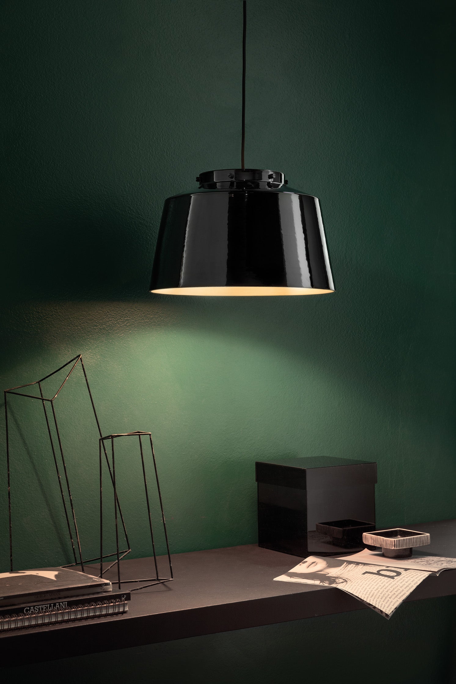 Keramik Pendelleuchte 50er Jahre schwarz