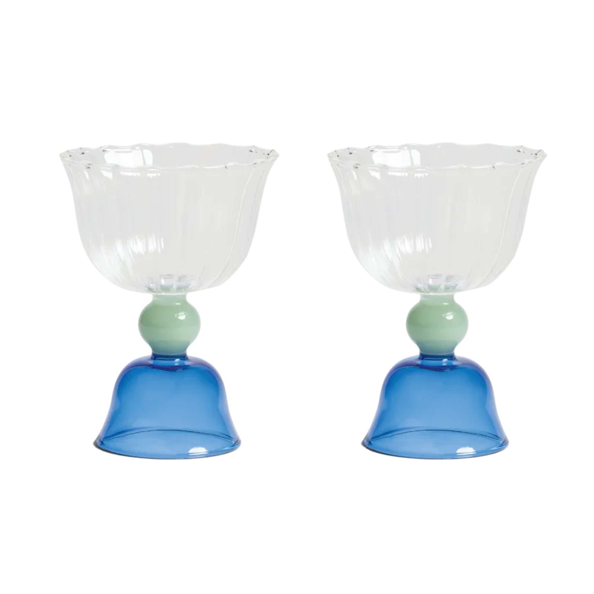 Set von Glaskelchen TULIP blau mit grün