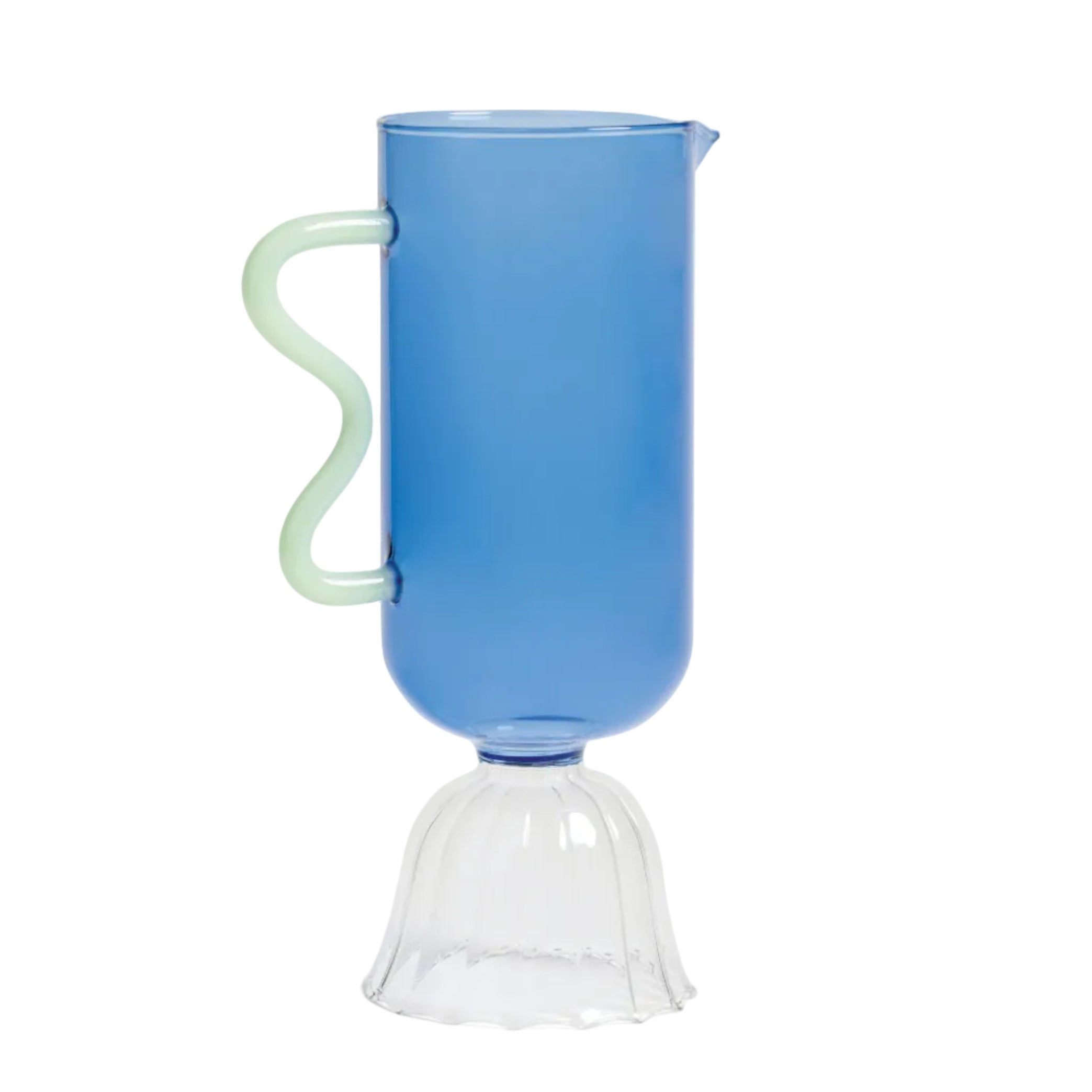 Blue glass carafe TULIP with green handle