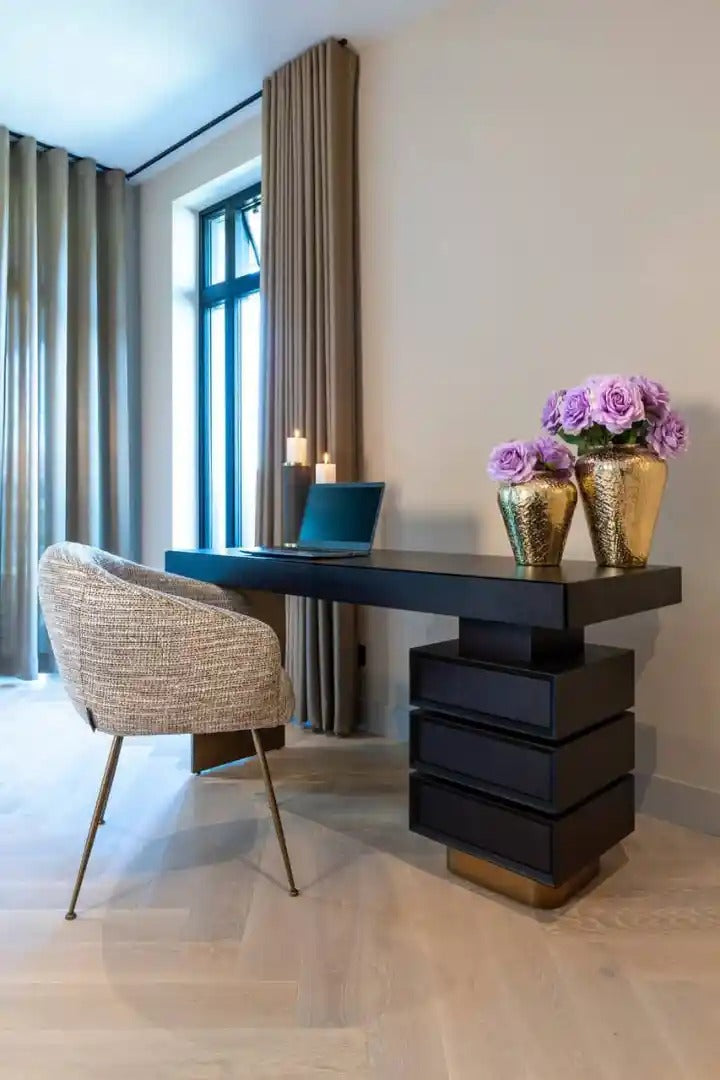 Schreibtisch CONNAR schwarz mit messingfarbener Veredelung