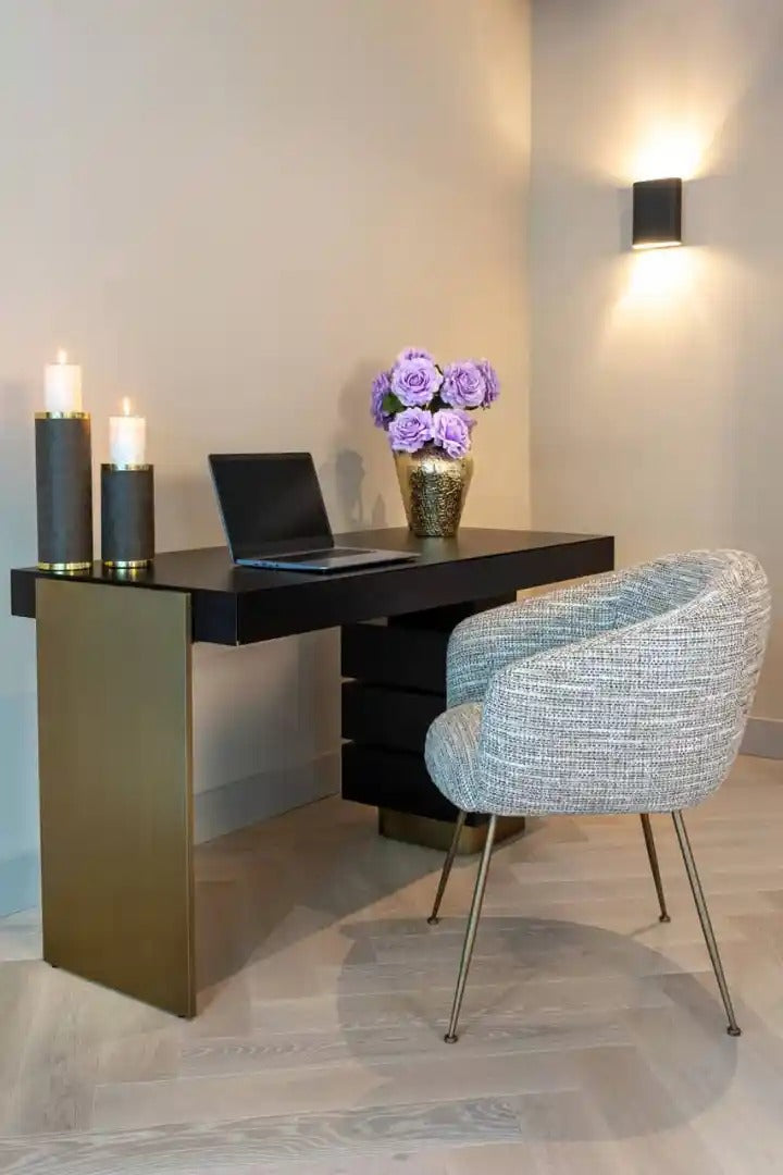 Schreibtisch CONNAR schwarz mit messingfarbener Veredelung