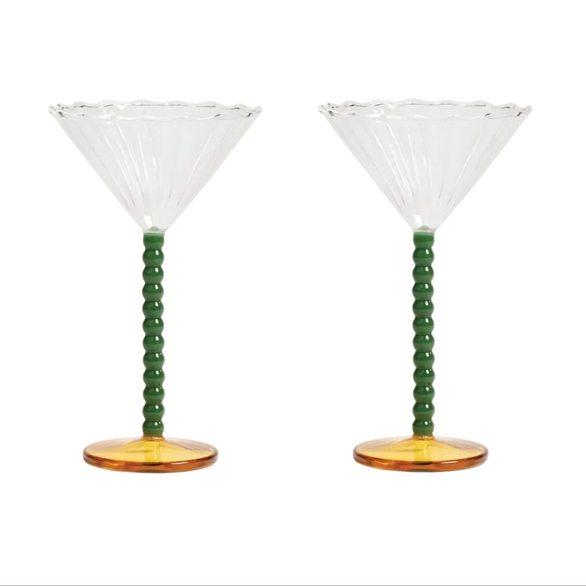 Set of Glass Goblets PERLE Green with Amber