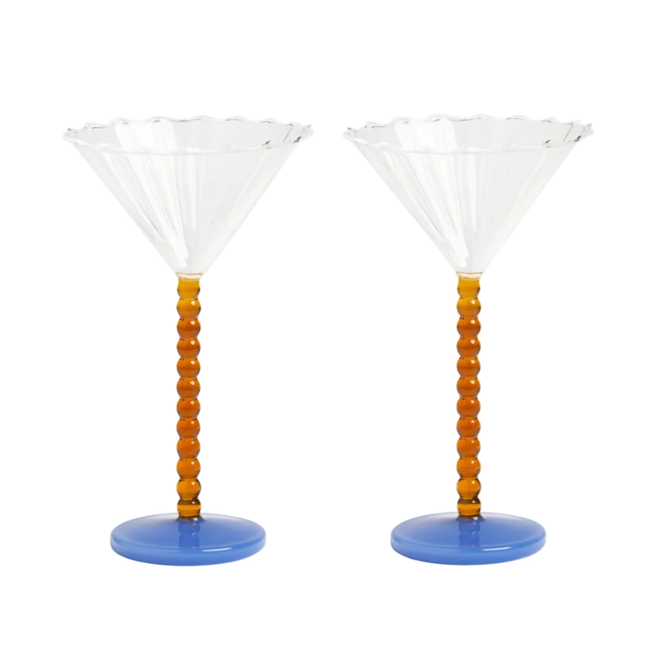Set van glazen glazen PERLE amberkleurig met blauw