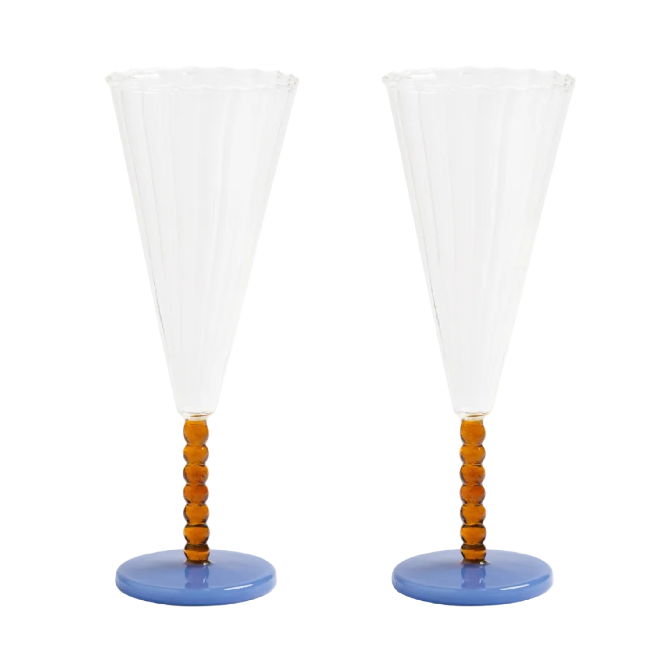 Set von Glaskelchen für Champagner PERLE bernsteinfarben mit Blau