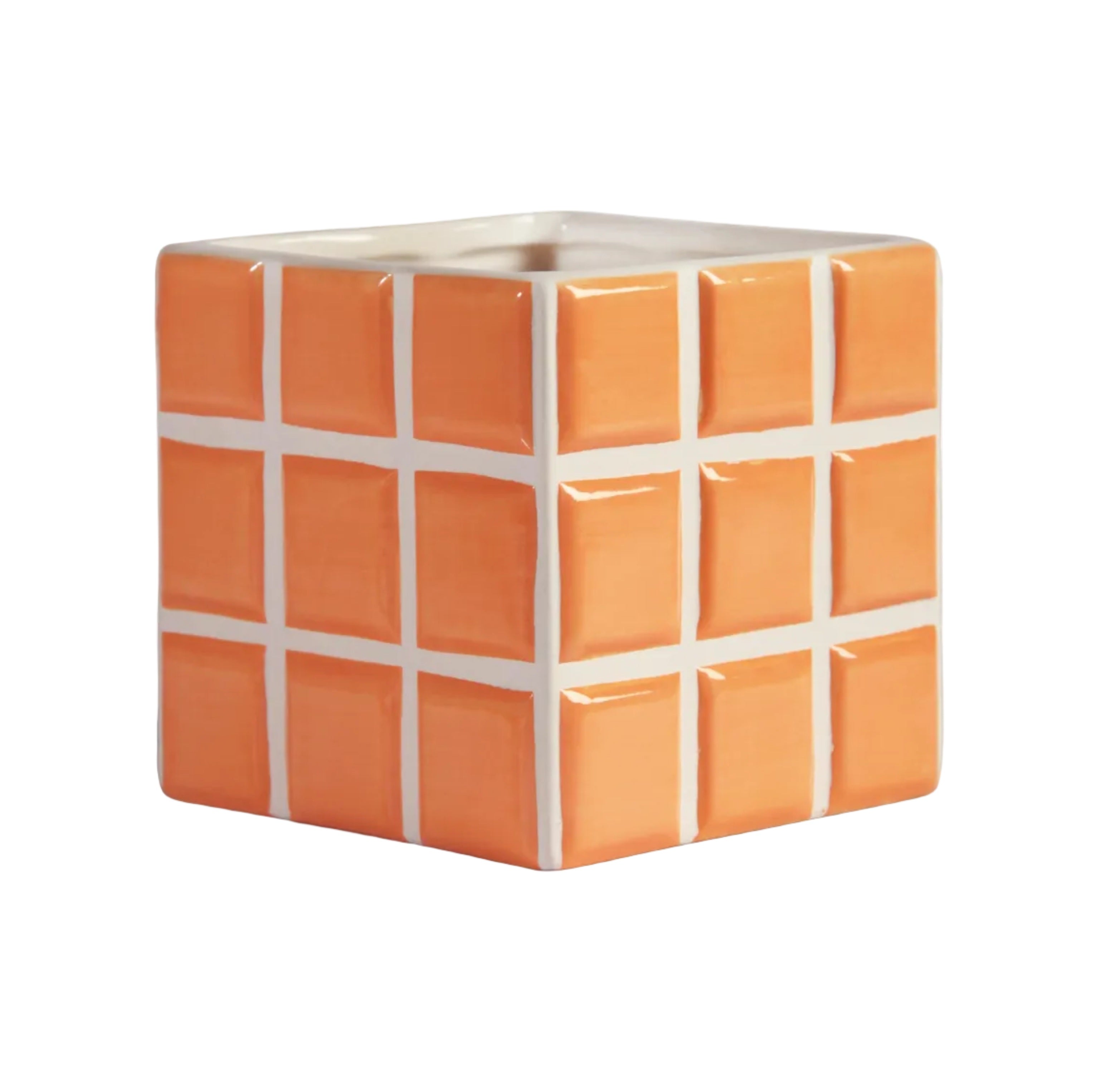 Blumentopf TILE orange mit Weiß