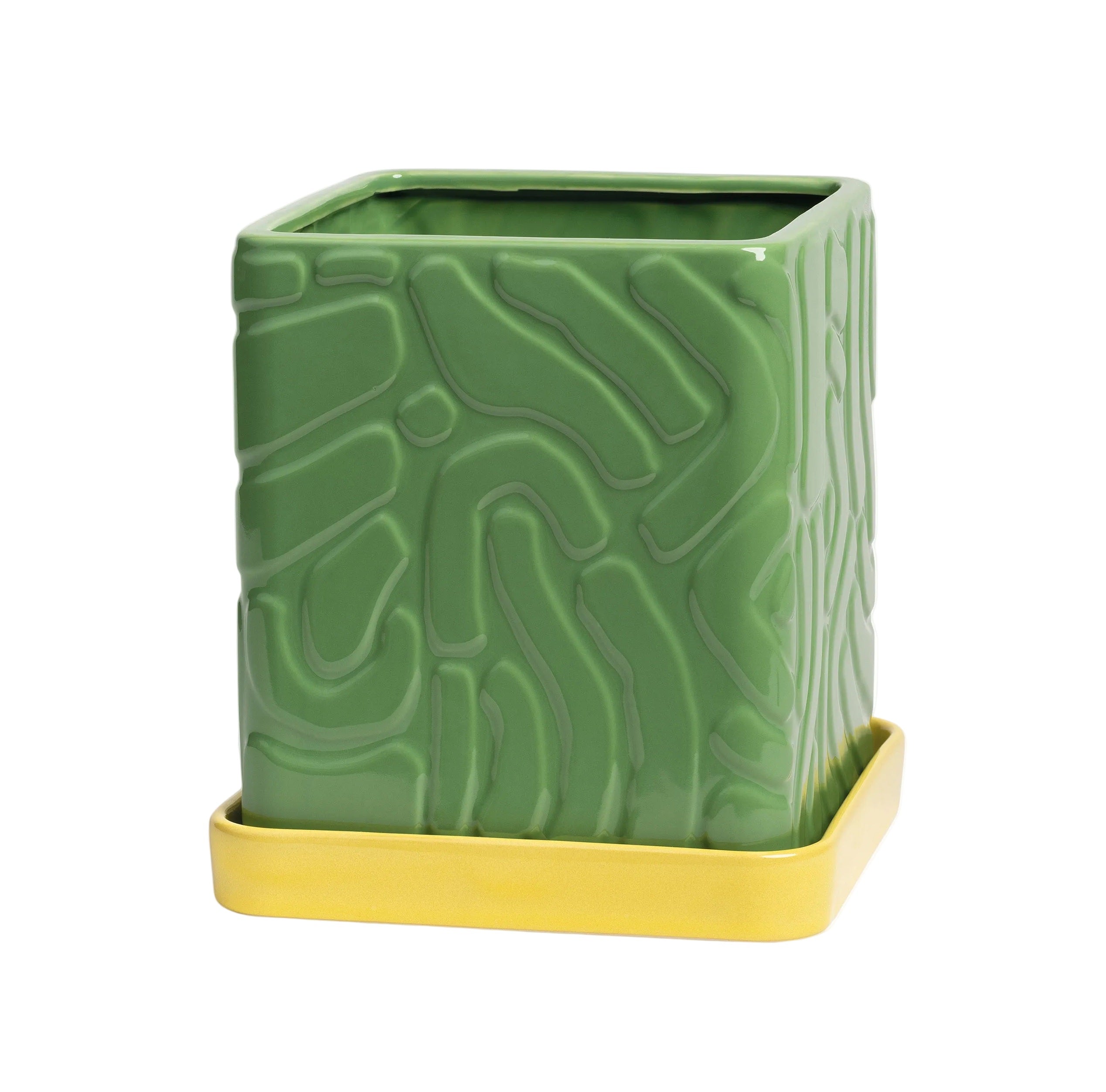 Blumentopf TRIBE grün mit gelbem Untersetzer