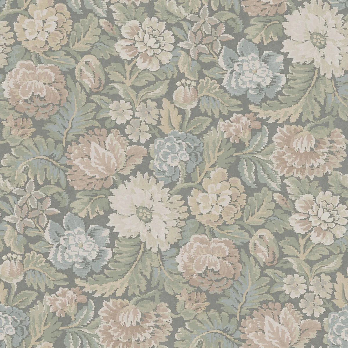 NIGHTINGALE GARDEN floral pattern wallpaper in muted green