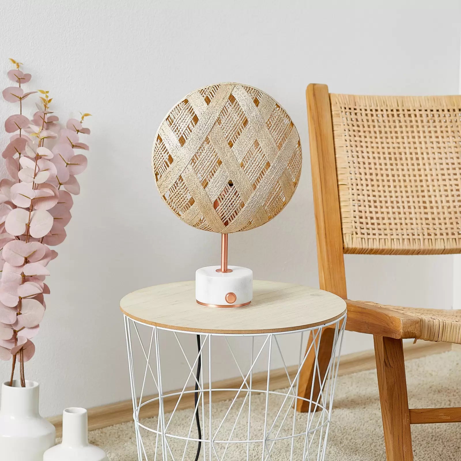 Tafellamp CHANPEN DIAMANT beige met koperen voet