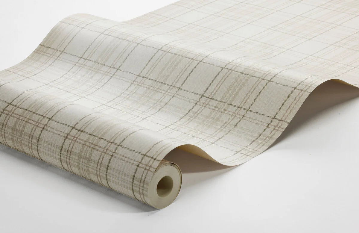 Beige tapijt met geometrisch patroon in Schotse ruit TAILOR’S TWEED met wit