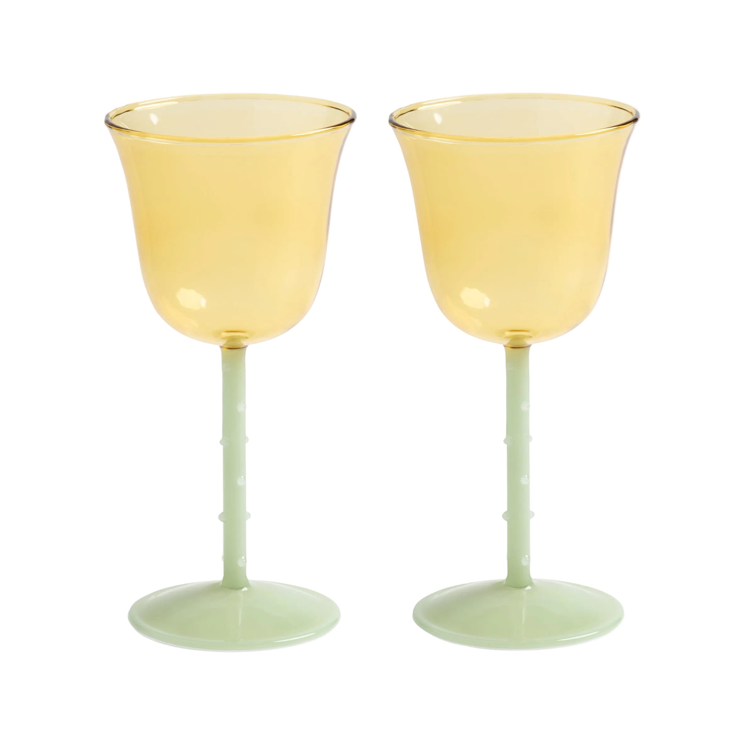 Set of Glass Goblets DOT Green with Yellow