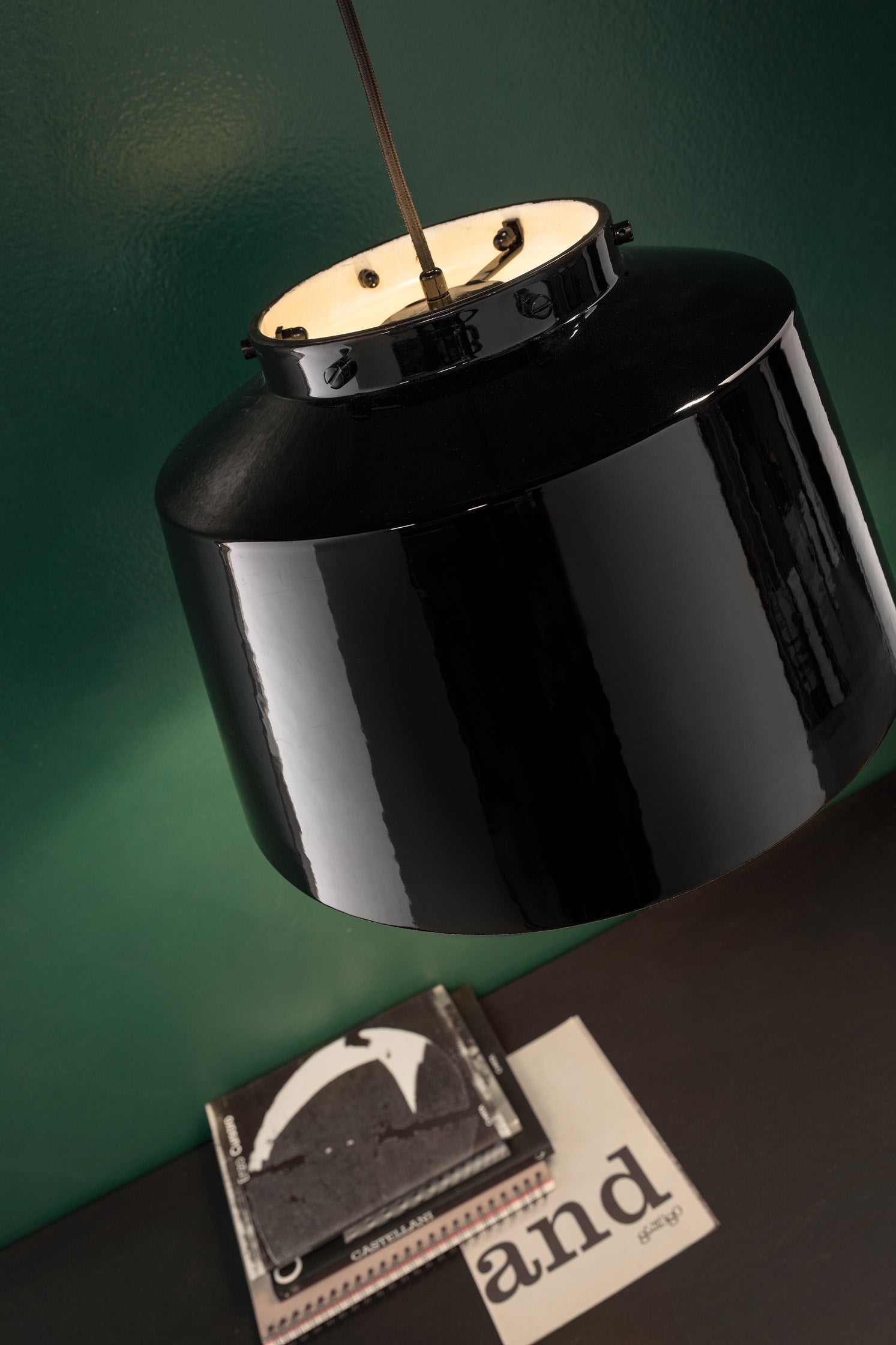 Keramik Pendelleuchte 50er Jahre schwarz