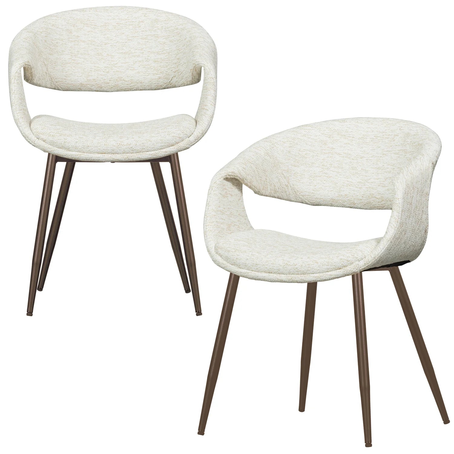 YOSSI armstoel wit met een bruine metalen basis