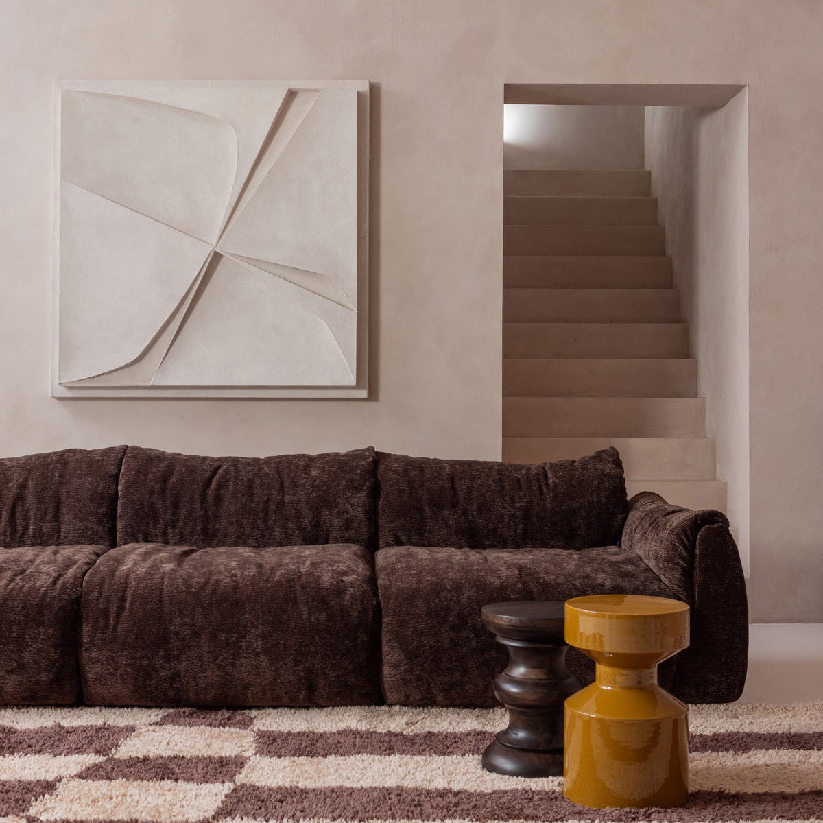 Sofa 3-zits BAGGY zandkleurig chenille 3D