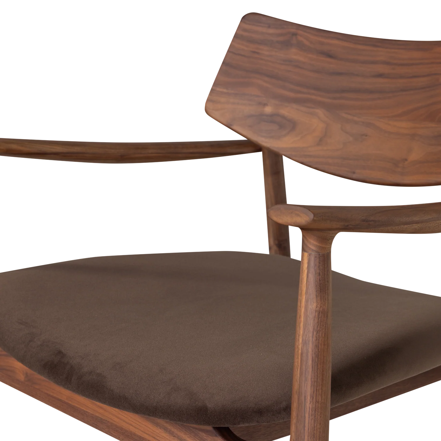 Fauteuil BASK met bruin zitvlak en notenhouten basis