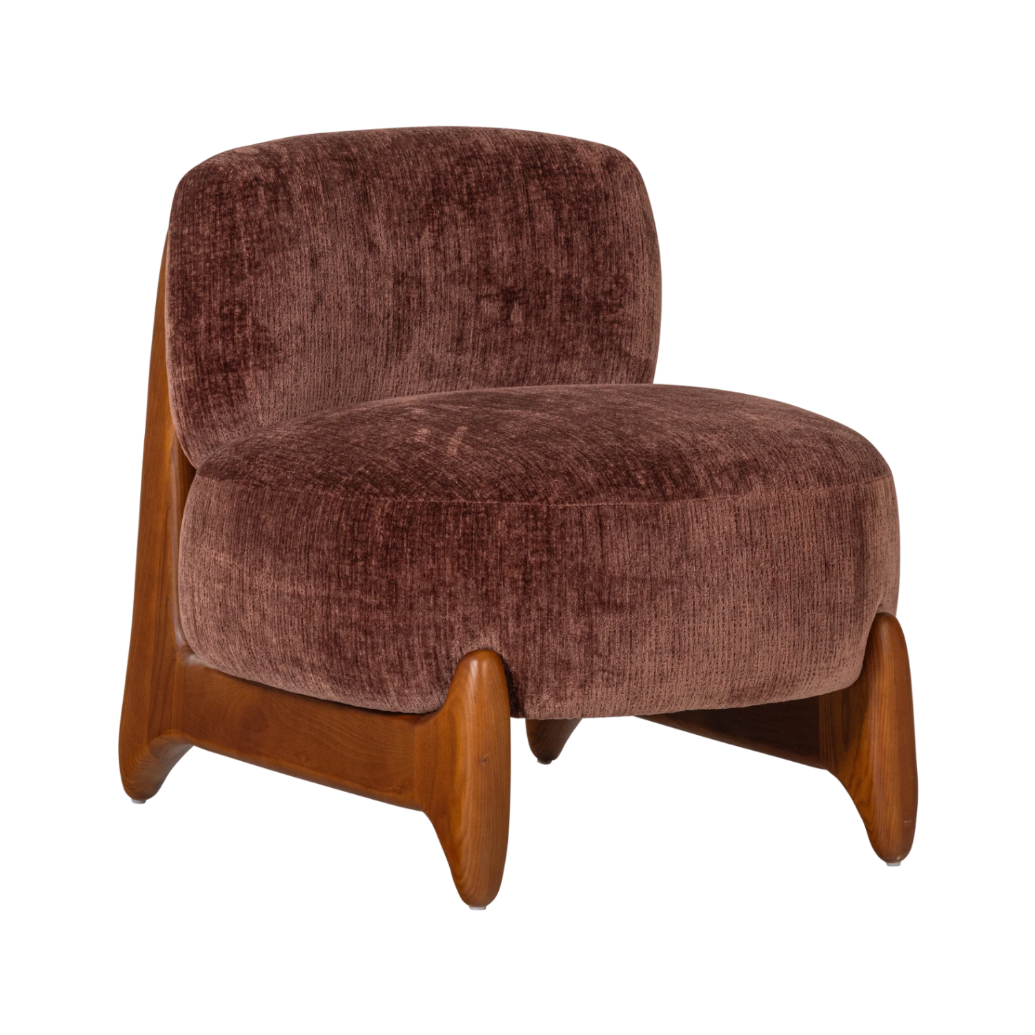 Fauteuil RUNI bordeaux met houten basis