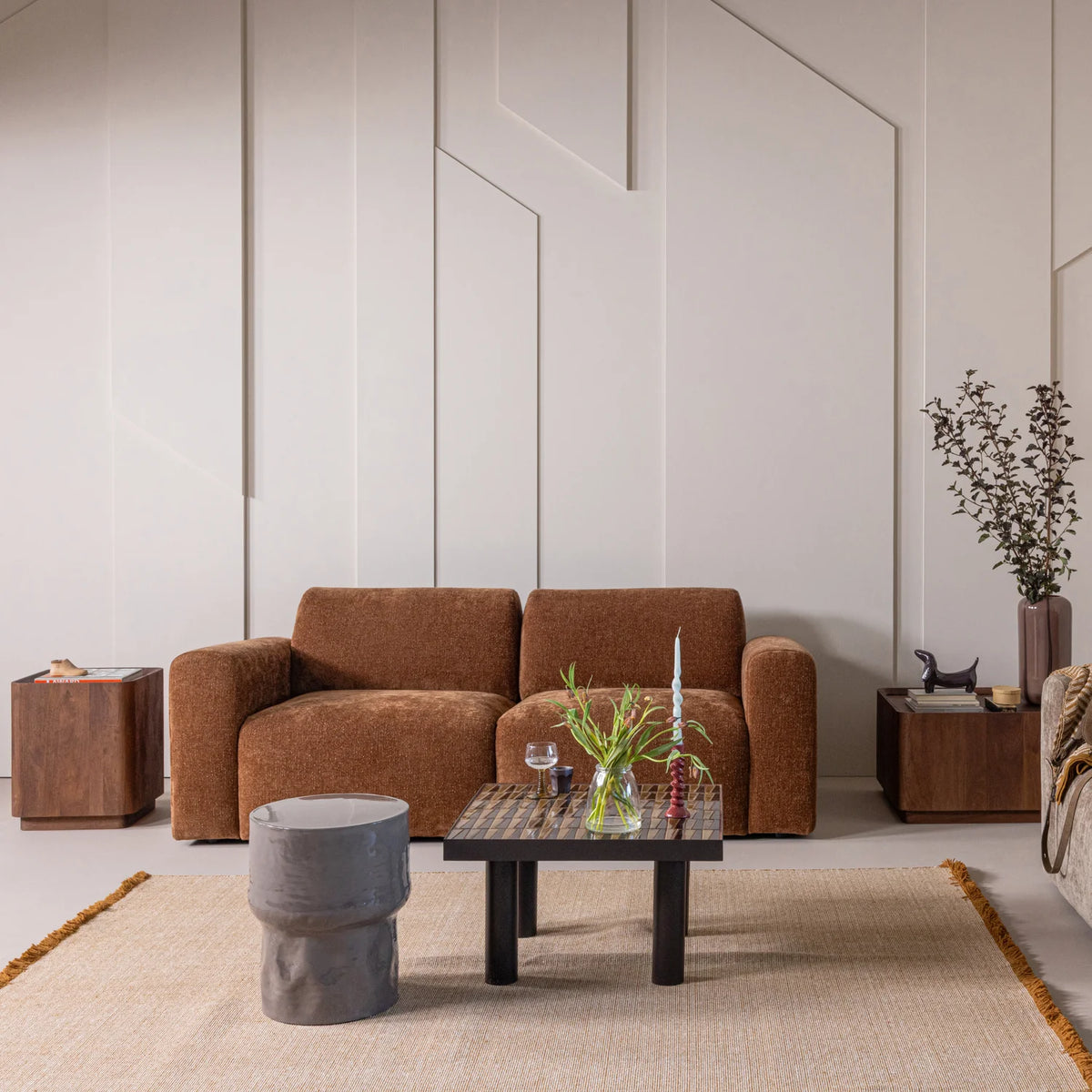 Sofa 2-zits UMINA bruin chenille