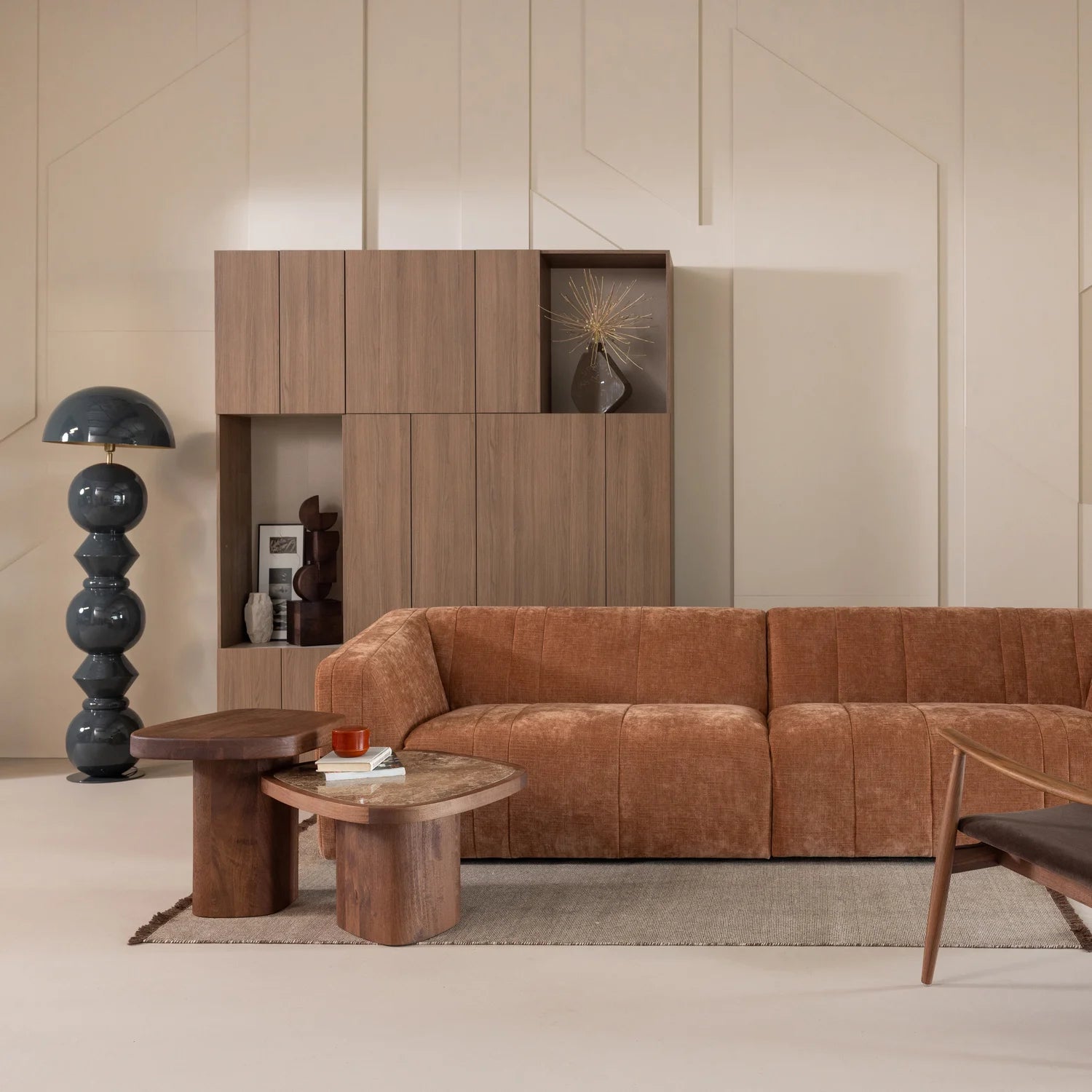 Sofa 4-persoons OMAIRE bruin chenille