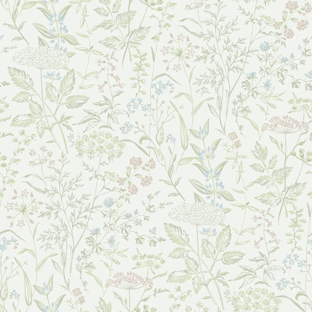 Non-woven paper wallpaper with a plant pattern EMIL cream with light green