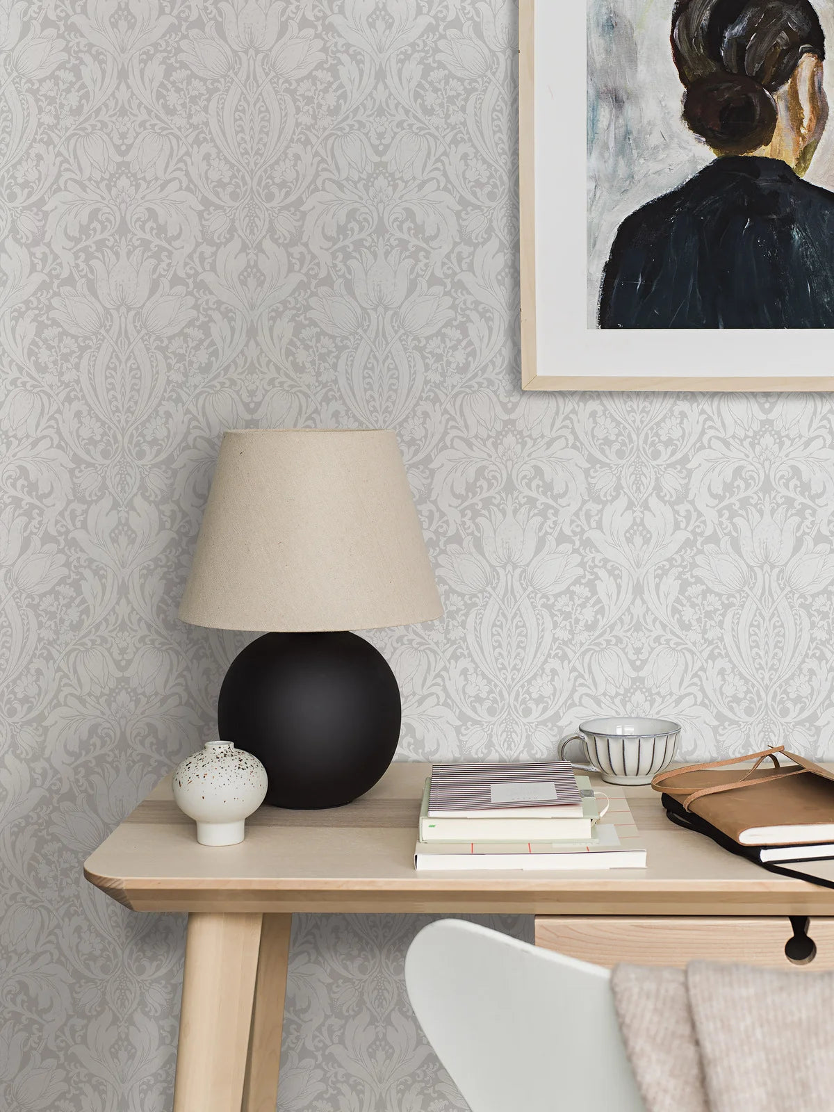 Vliesbehang met plantaal patroon ALBA grijs met wit