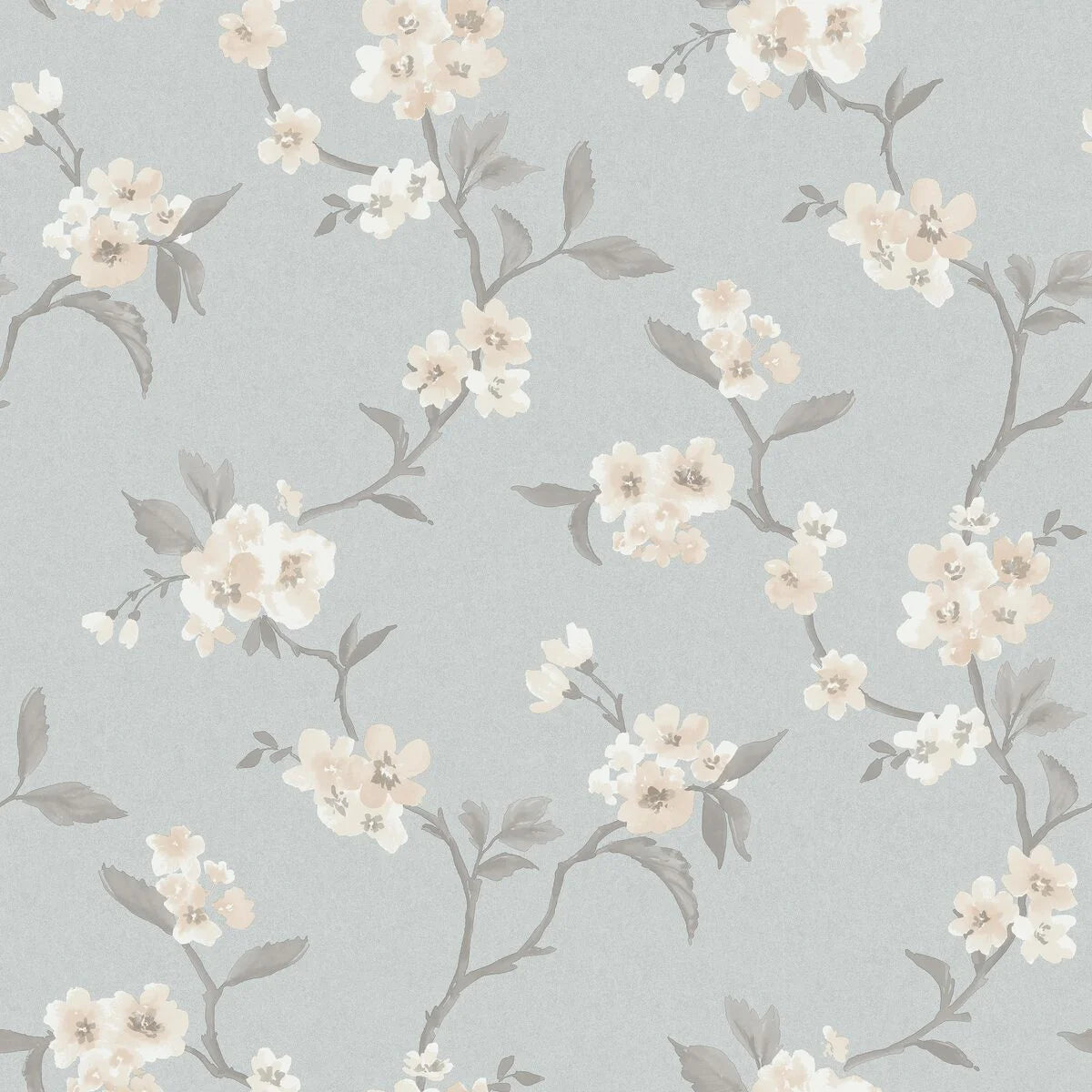 Non-woven paper wallpaper with a floral pattern MARIE blue with cream