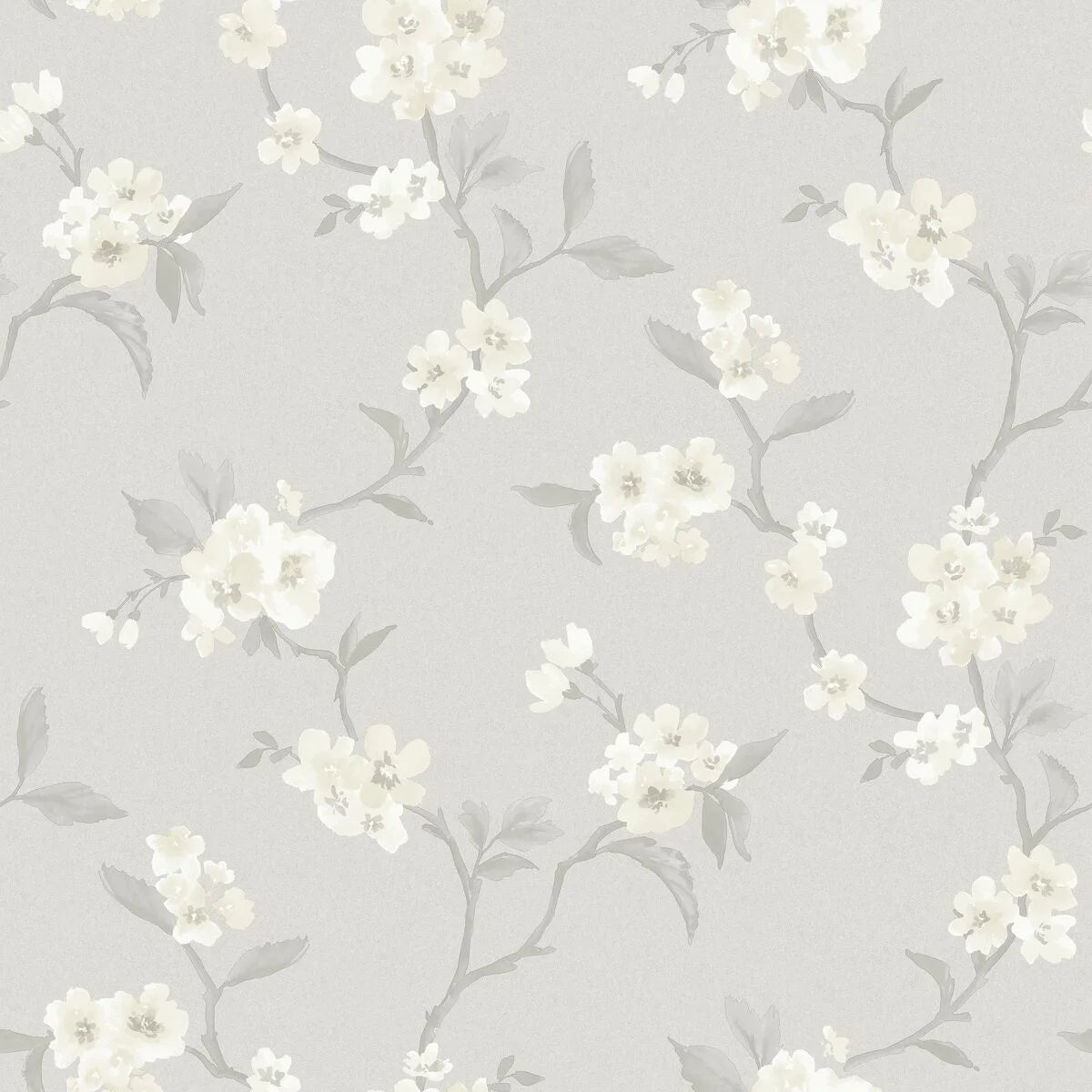 Non-woven paper wallpaper with a floral pattern MARIE gray with cream