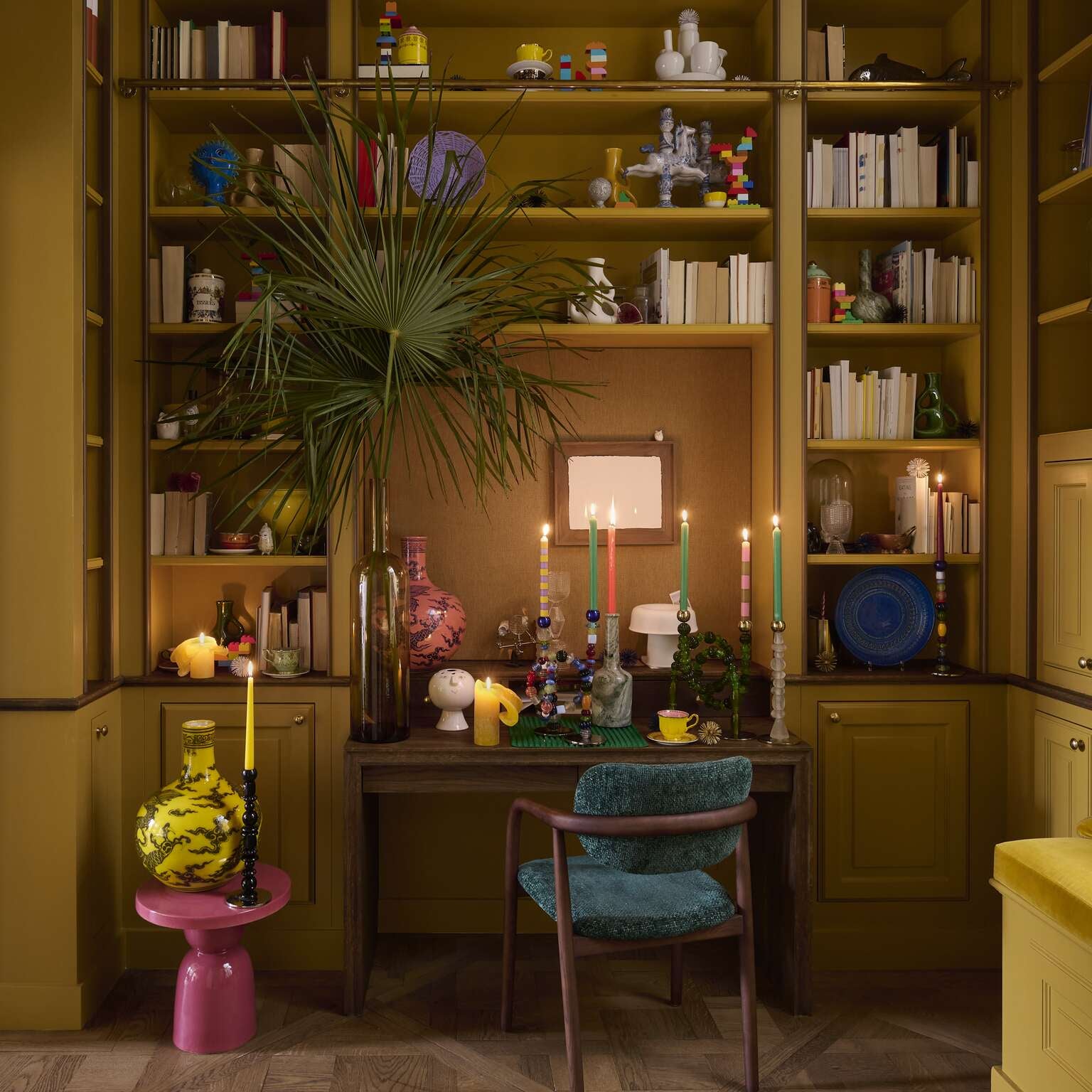 Enkele kaarsenhouder BEADS wit met gouden elementen