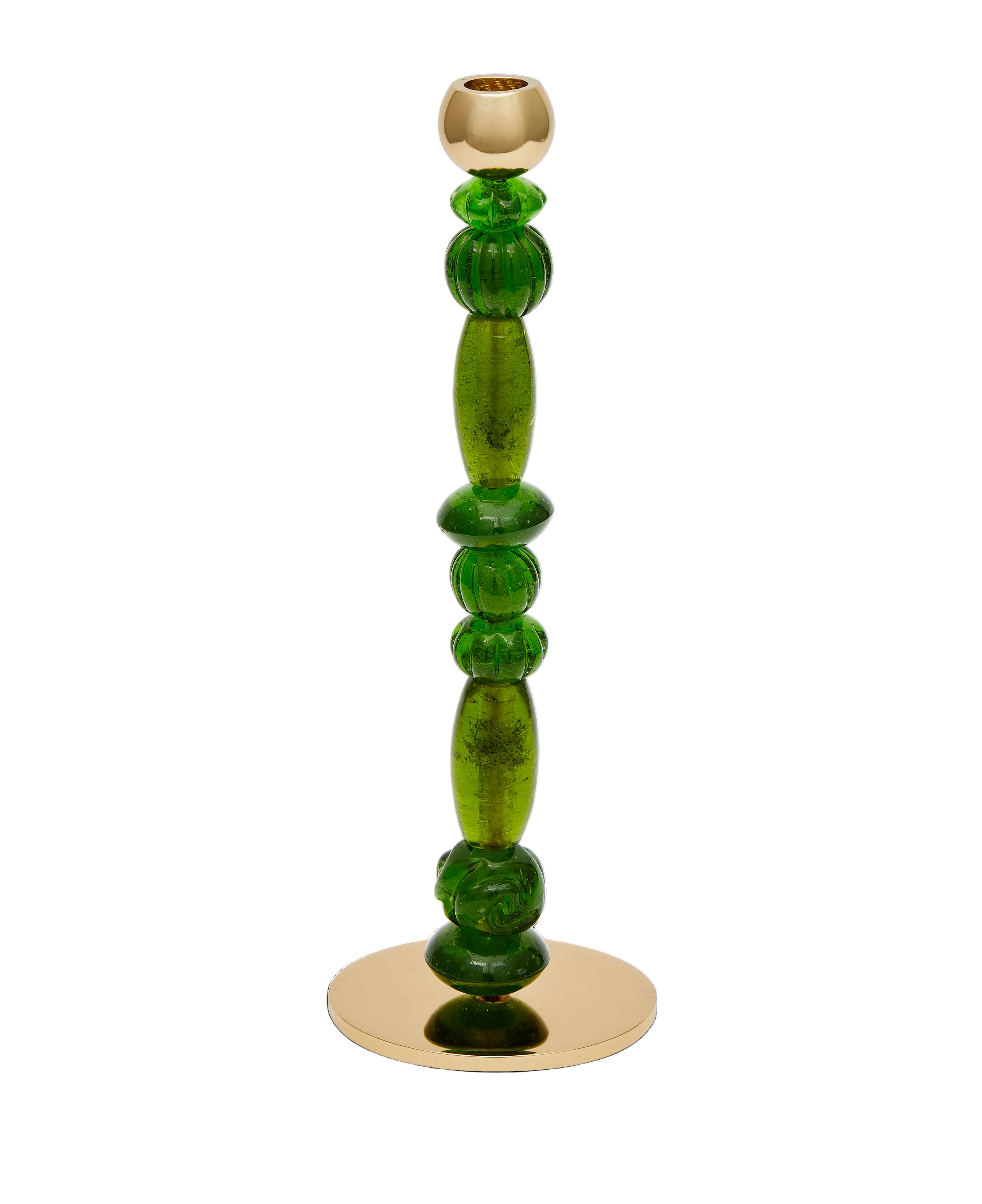Single Candle Holder BEADS Green with Gold Elements