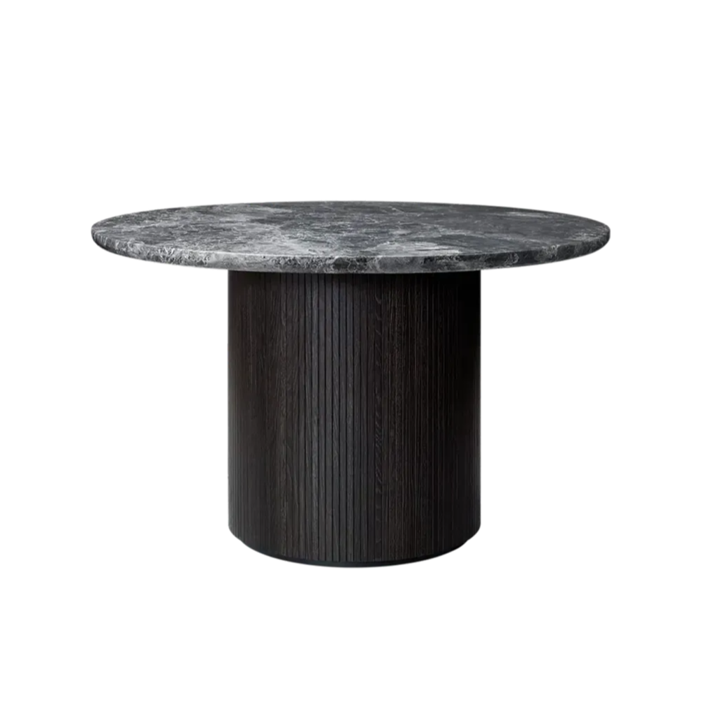 Round MOON table black oak veneer and marble