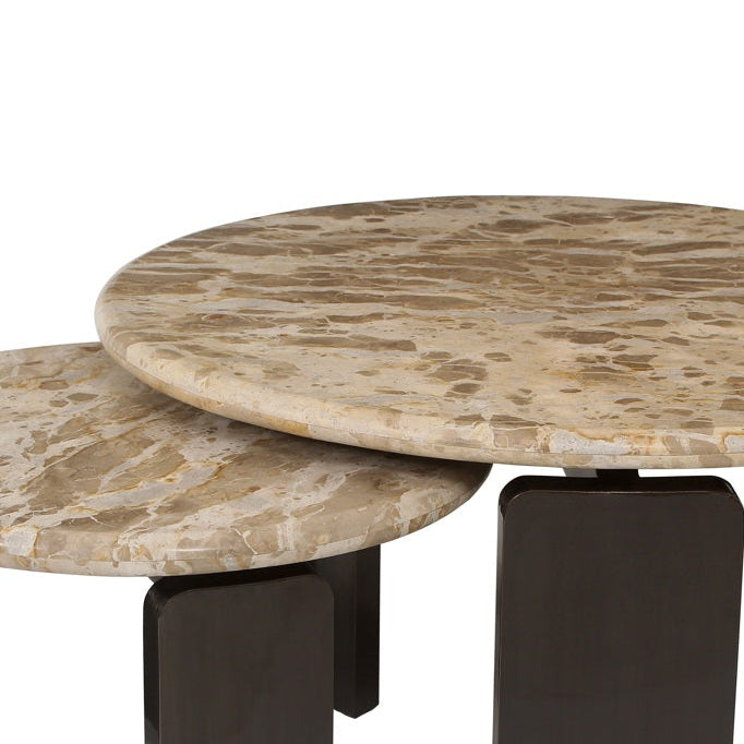 Set van salontafels BAYONNE beige marmer met bruin