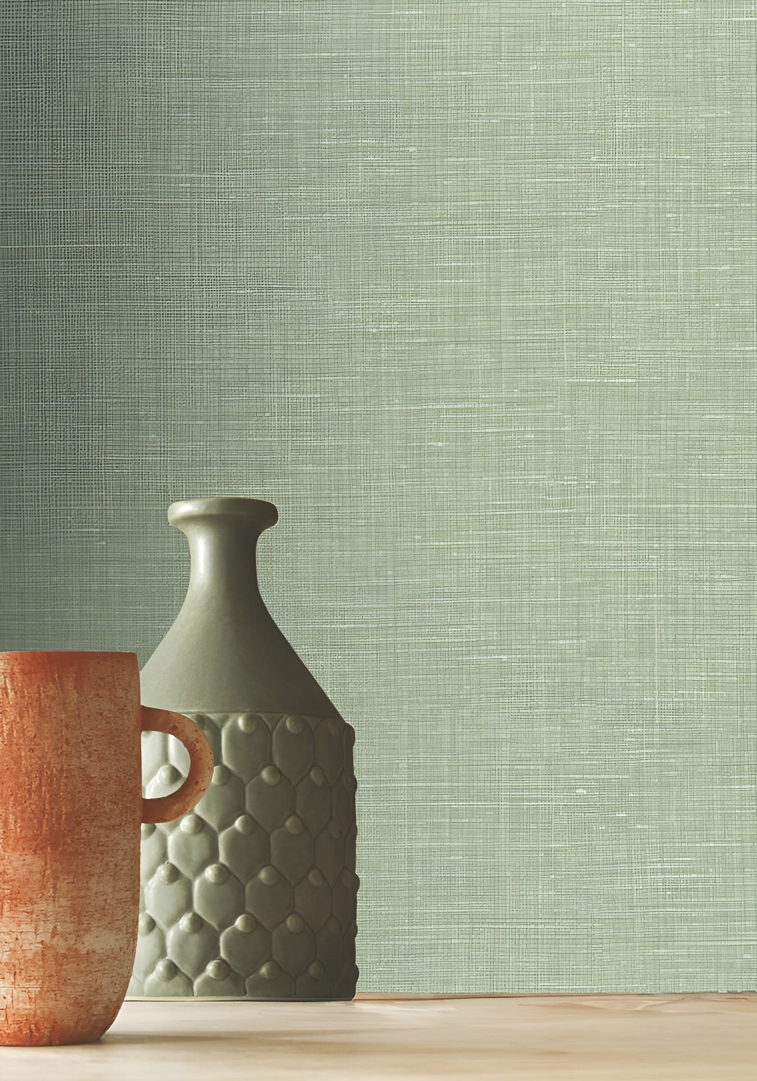 Structural wallpaper resembling linen canvas SHINOK - GRIS TAUPE gray with taupe