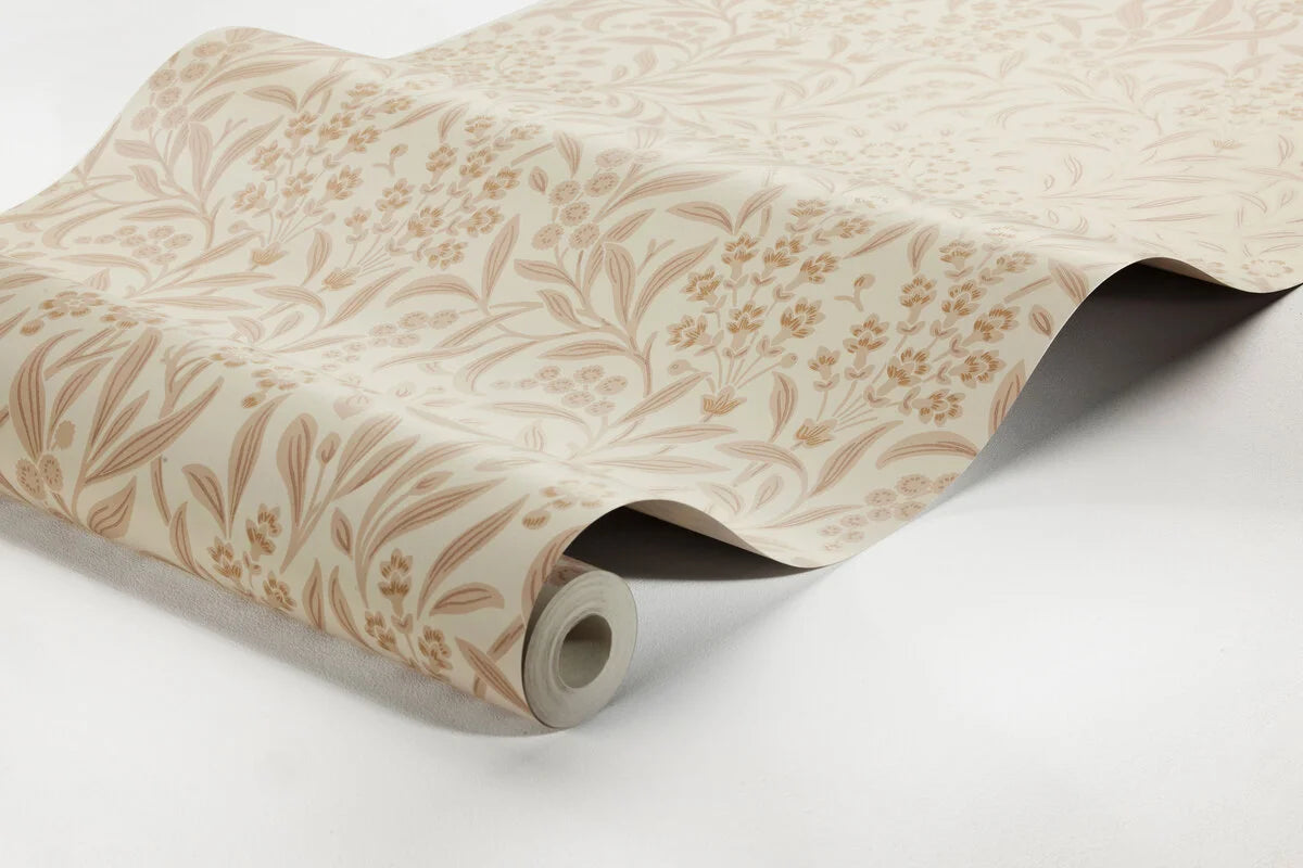 Vlies-Tapete mit pflanzlichem Muster KRYDDHYLLAN beige mit Rosa