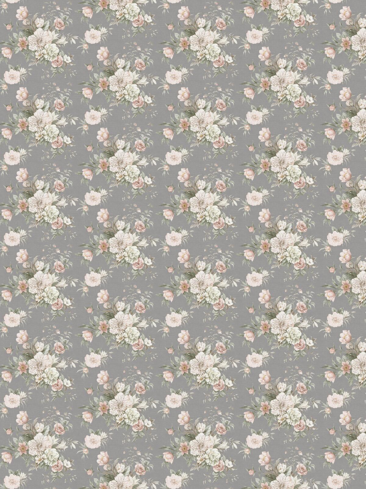 Vlies-Tapete mit pflanzlichem Muster FLORAL CHARM grau mit Weiß und Rosa