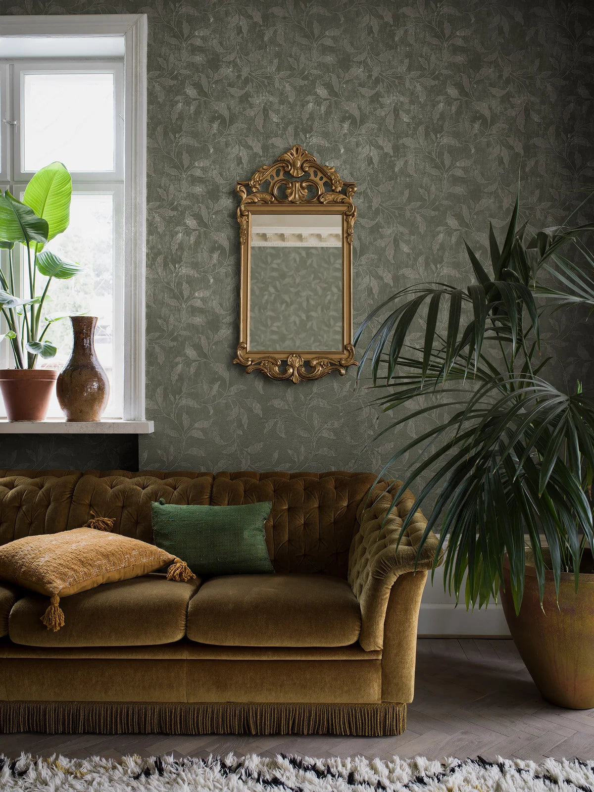 Vlies-Tapete mit pflanzlichem Muster ROSEWOOD NIGHT grün