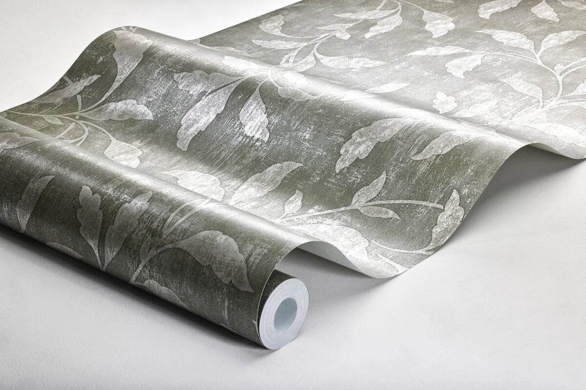 Vlies-Tapete mit pflanzlichem Muster ROSEWOOD NIGHT grün
