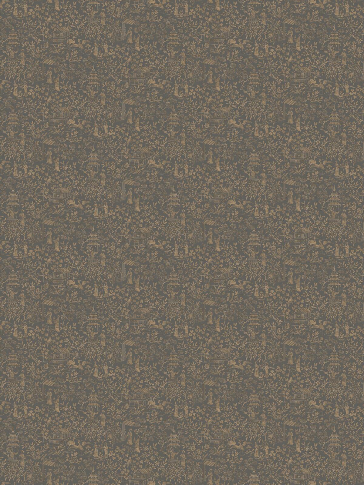 Non-woven paper wallpaper with an oriental motif ORIENTAL GARDEN brown with gold